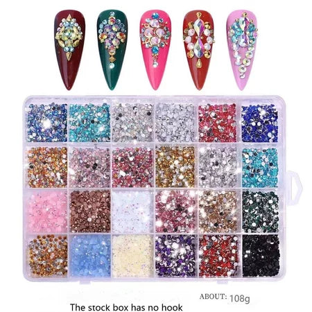 Kit Completo de Caixa 24 Potinhos Strass para Nail Art com Caneta Strass