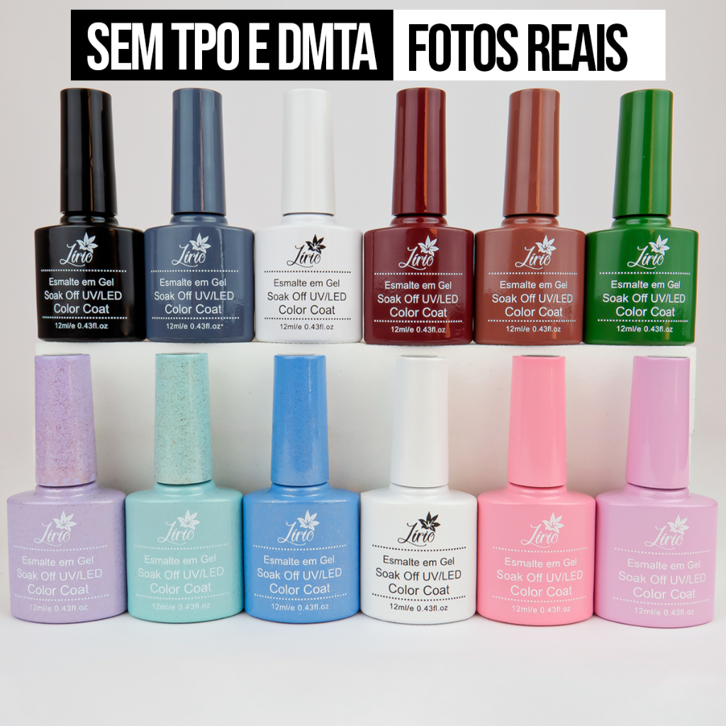 Kit com 12 Esmaltes em Gel Lírio – Secagem UV/LED, Coleções para Manicure e Pedicure
