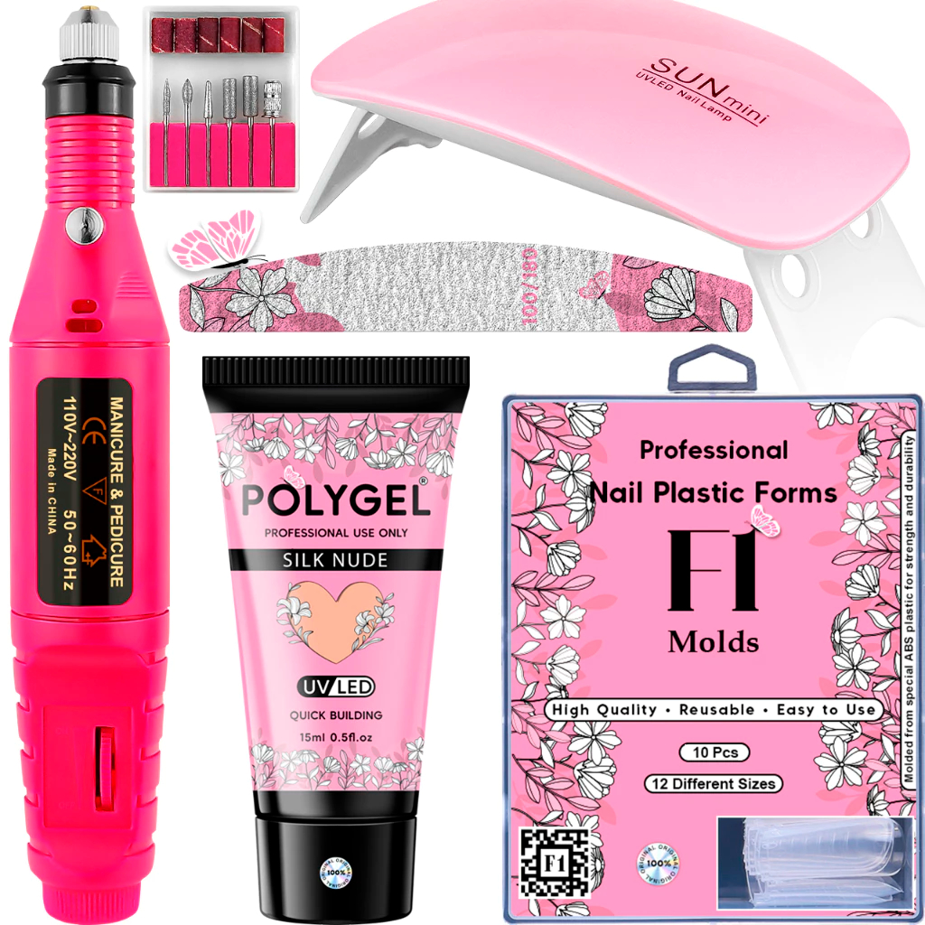 Kit Premium para Unhas em Gel – Cabine Sun 5, Lixadeira, Tips, Fibra e Copo Dappen