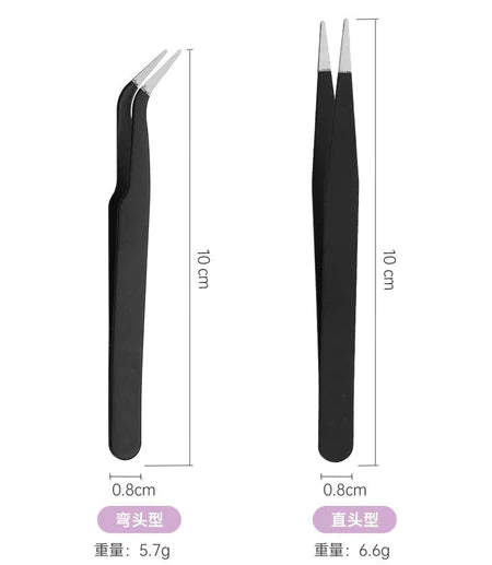 Pinça Preta Curvada/Reta De Aço Inoxidável Antiestática Para Strass/Cílios De Arte Em Unhas