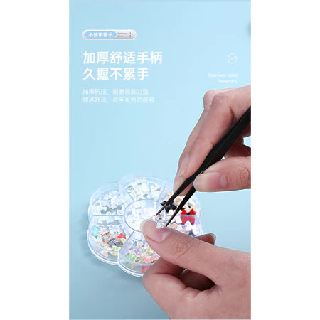 Pinça Preta Curvada/Reta De Aço Inoxidável Antiestática Para Strass/Cílios De Arte Em Unhas