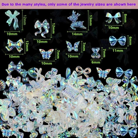 50 Pçs 3D Mix Prego Strass Bowknot Urso Concha Design Encantos De Unhas Acessórios Para Mulheres Acrílico Manicure DIY A
