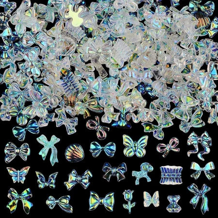 50 Pçs 3D Mix Prego Strass Bowknot Urso Concha Design Encantos De Unhas Acessórios Para Mulheres Acrílico Manicure DIY A