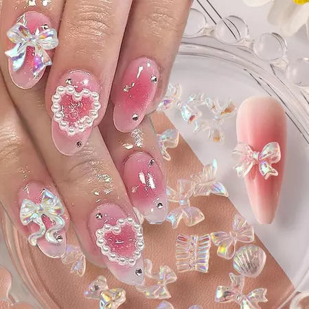 50 Pçs 3D Mix Prego Strass Bowknot Urso Concha Design Encantos De Unhas Acessórios Para Mulheres Acrílico Manicure DIY A