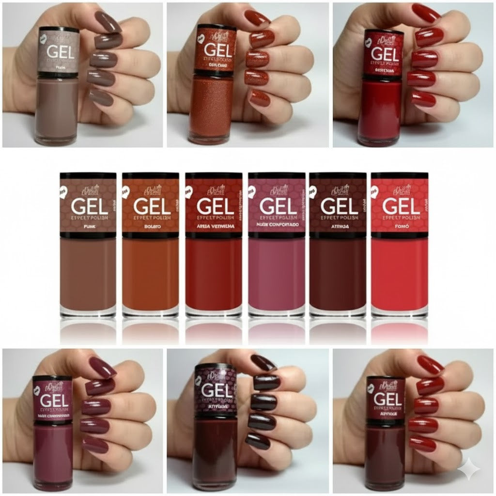 Coleção Folhas de Outono 9ml – Esmalte Efeito Gel, Secagem Sem Cabine